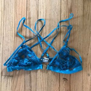 For Love & Lemons Front Clasp Turquoise Lace Bra